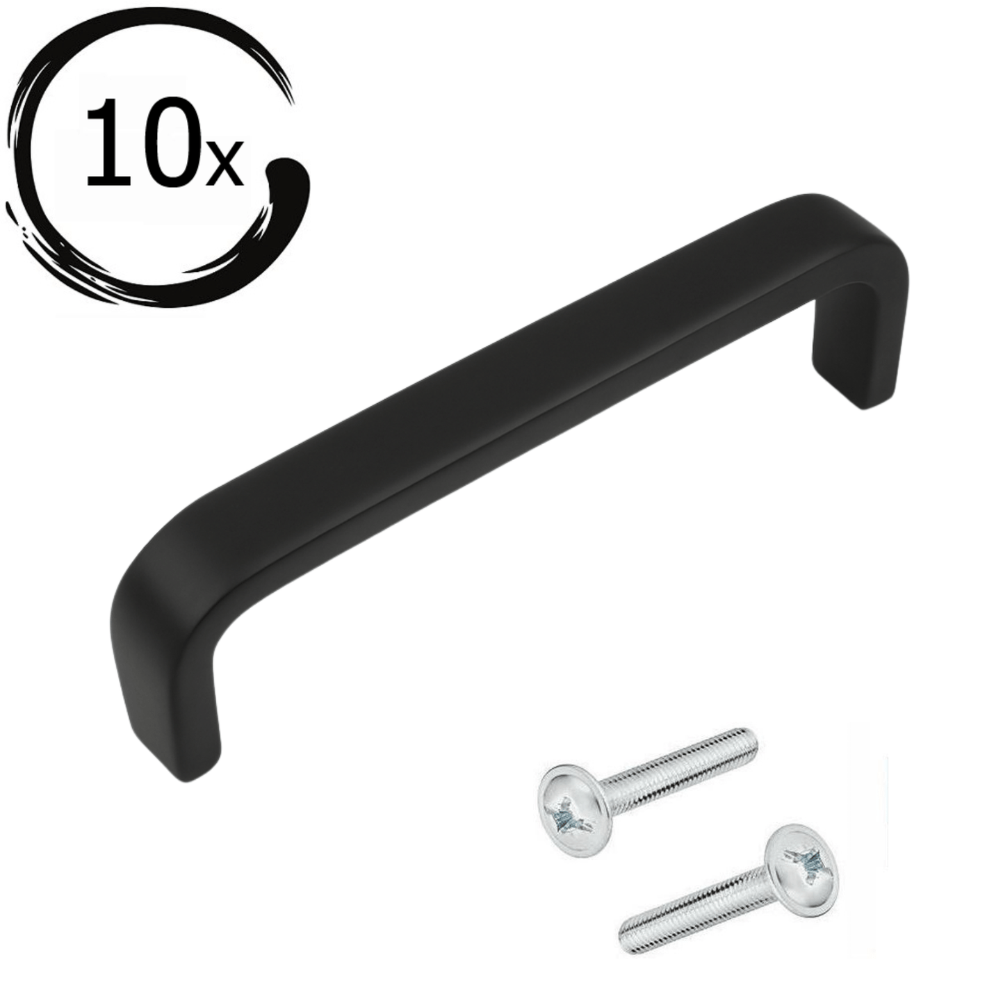 10 stuks Tampa handgreep 128mm mat zwart RVS met 20 bevestigingsschroeven op witte achtergrond