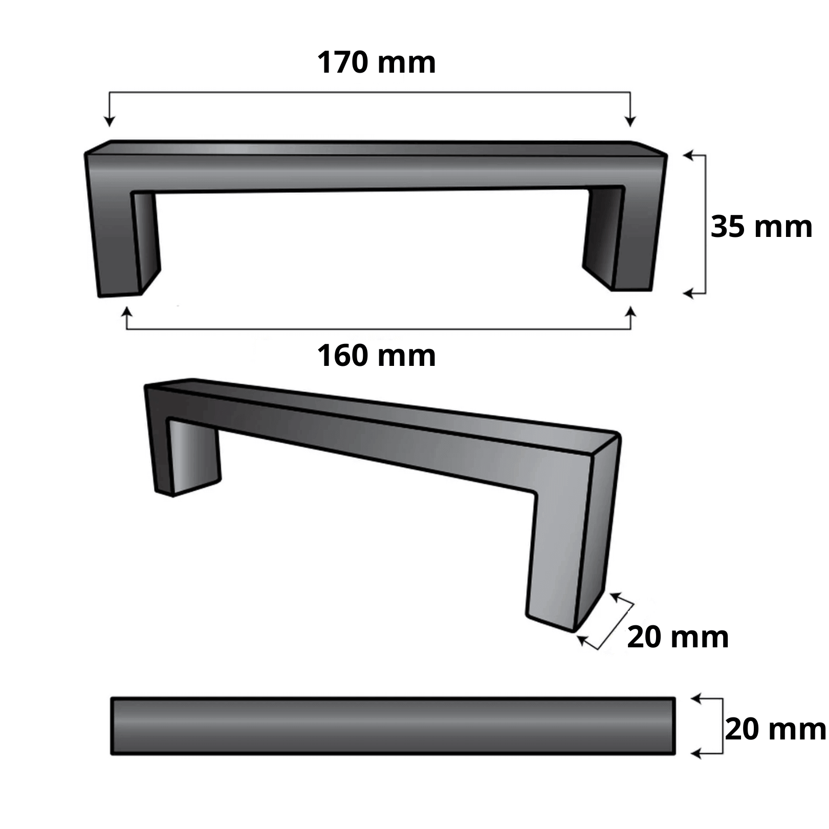 10X Handgreep 160mm RVS Zwart – Atlanta - BY MJM - GMJ14-10