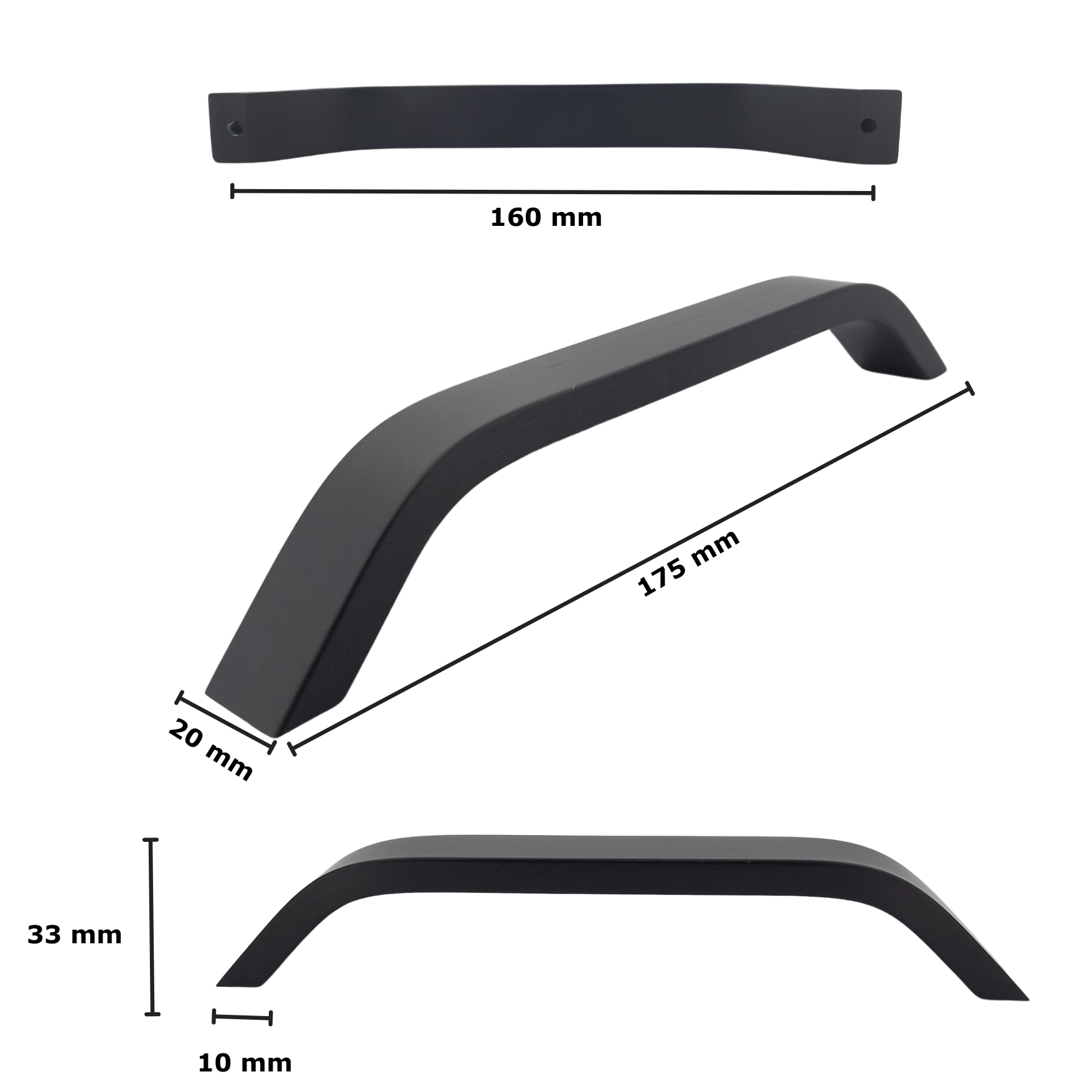 10X Handgreep 160mm Zwart – Tulsa - BY MJM - GMJ13-10