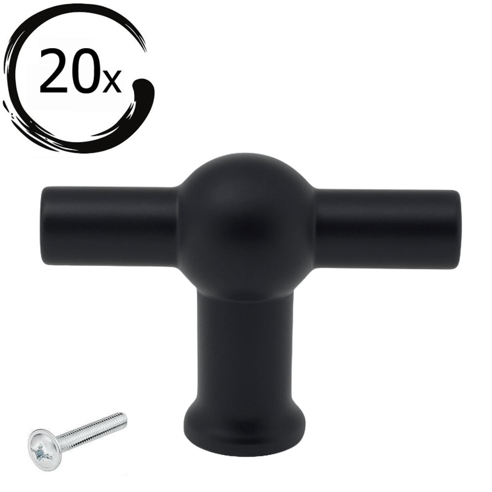 20X Deurknop 48mm Zwart – Kansas - BY MJM - GMJ27-20