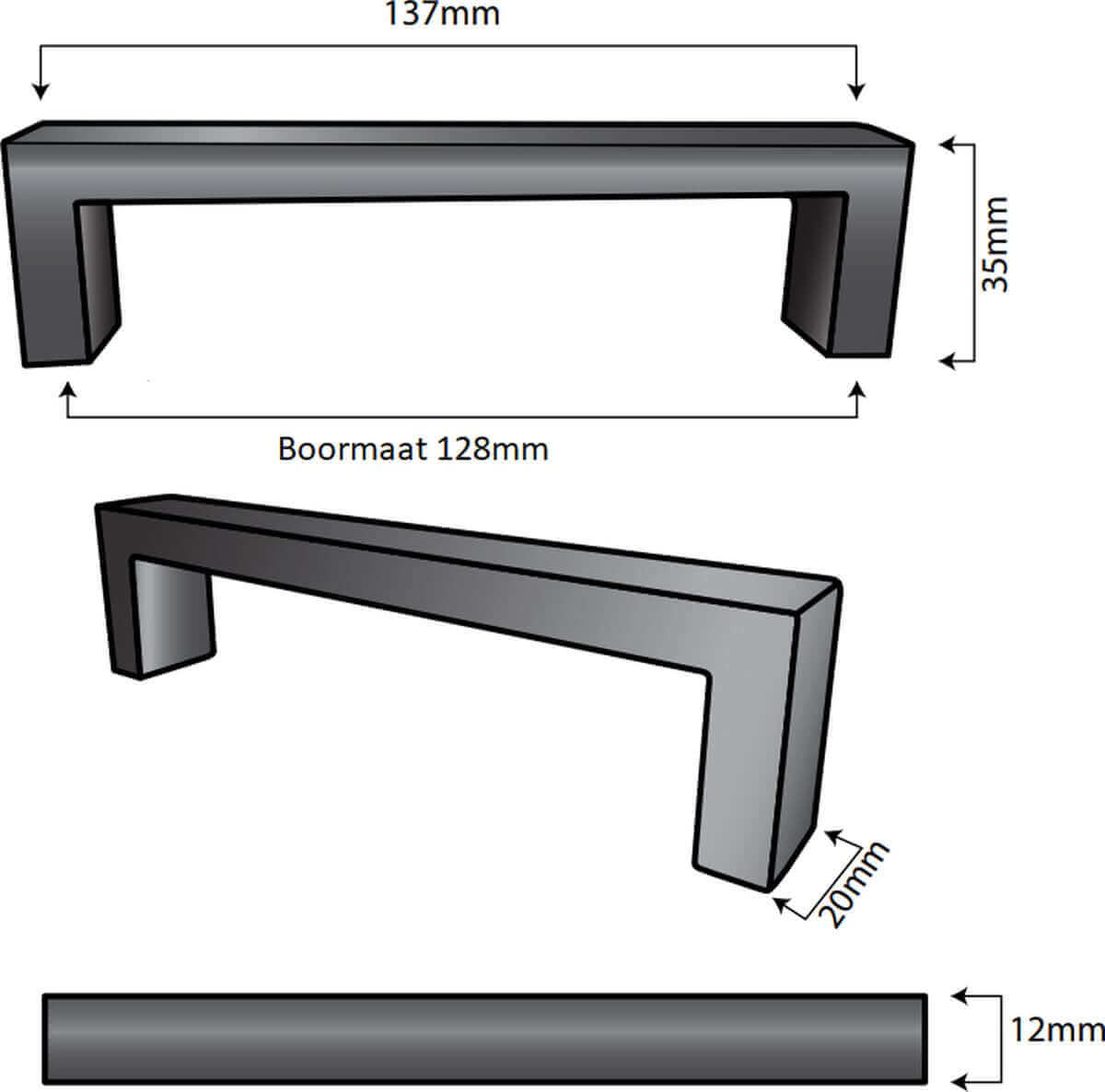 20X Handgreep 128mm RVS – Atlanta - BY MJM - GMJ08-20