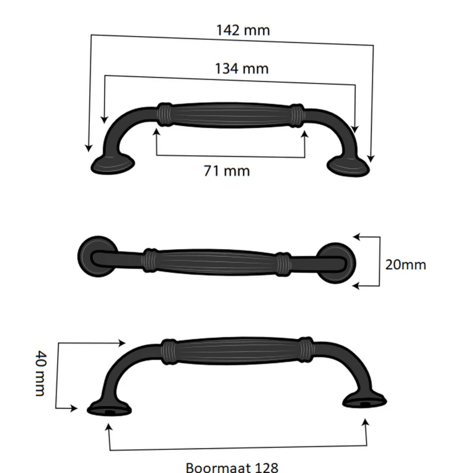 20X Handgreep 128mm RVS Goud – Norfolk - BY MJM - GMJ114-20