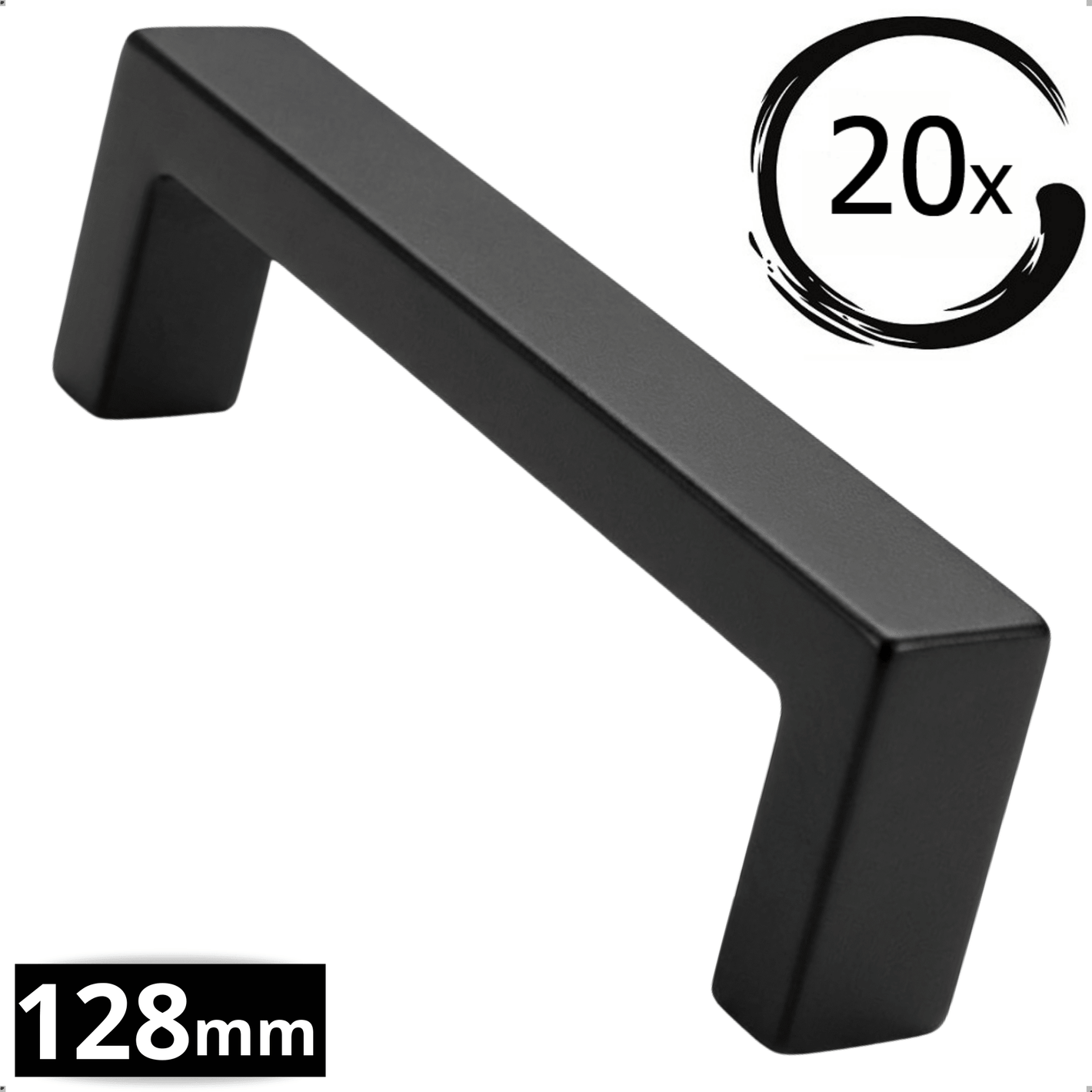 Atlanta handgreep 128mm mat zwart RVS afgeronde vorm set 20 stuks BY MJM