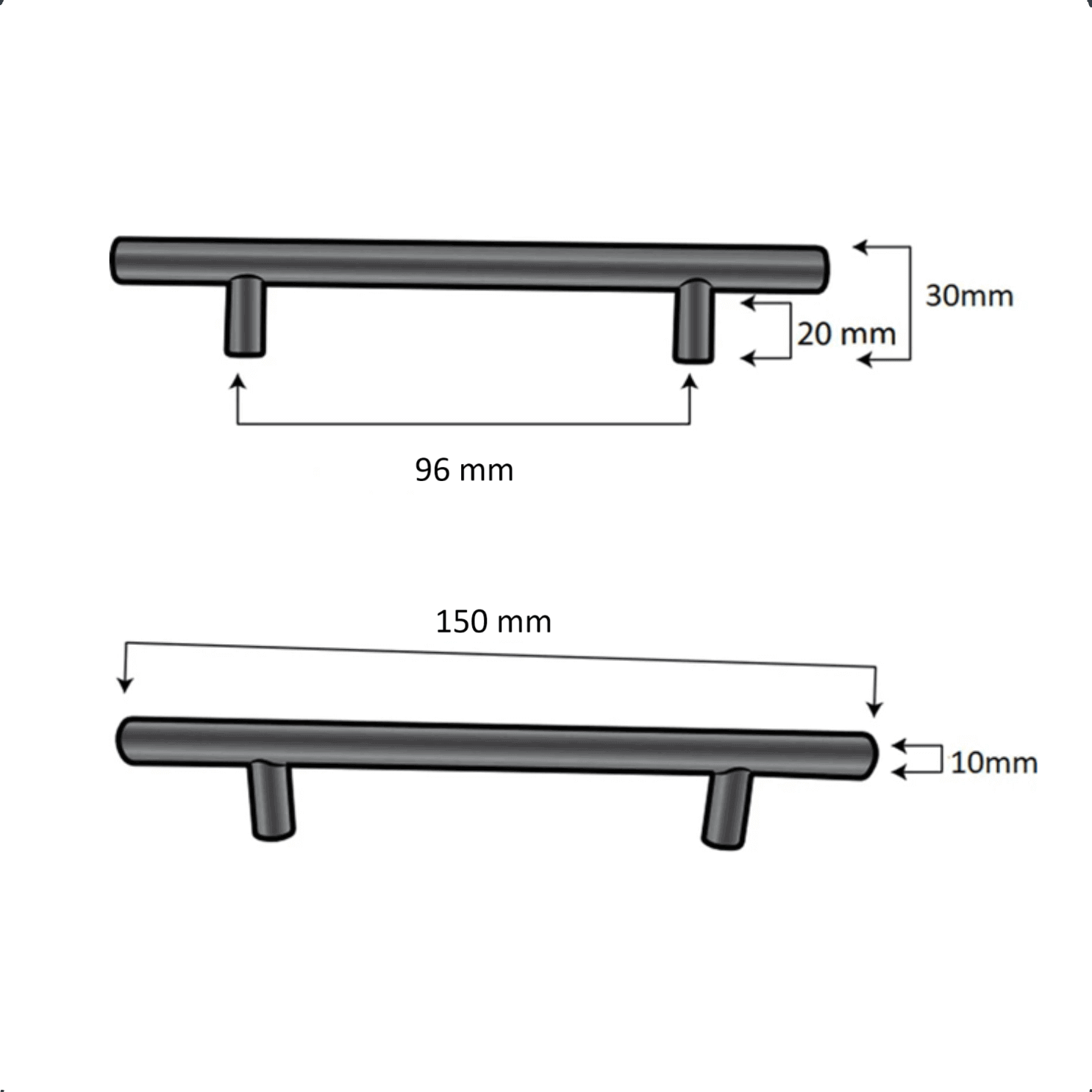 20X Handgreep 96mm RVS Zwart – Denver - BY MJM - GMJ110-20