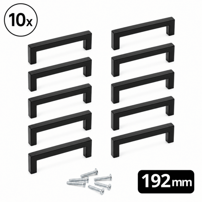 10x Griff 192 mm Edelstahl Schwarz – Dallas