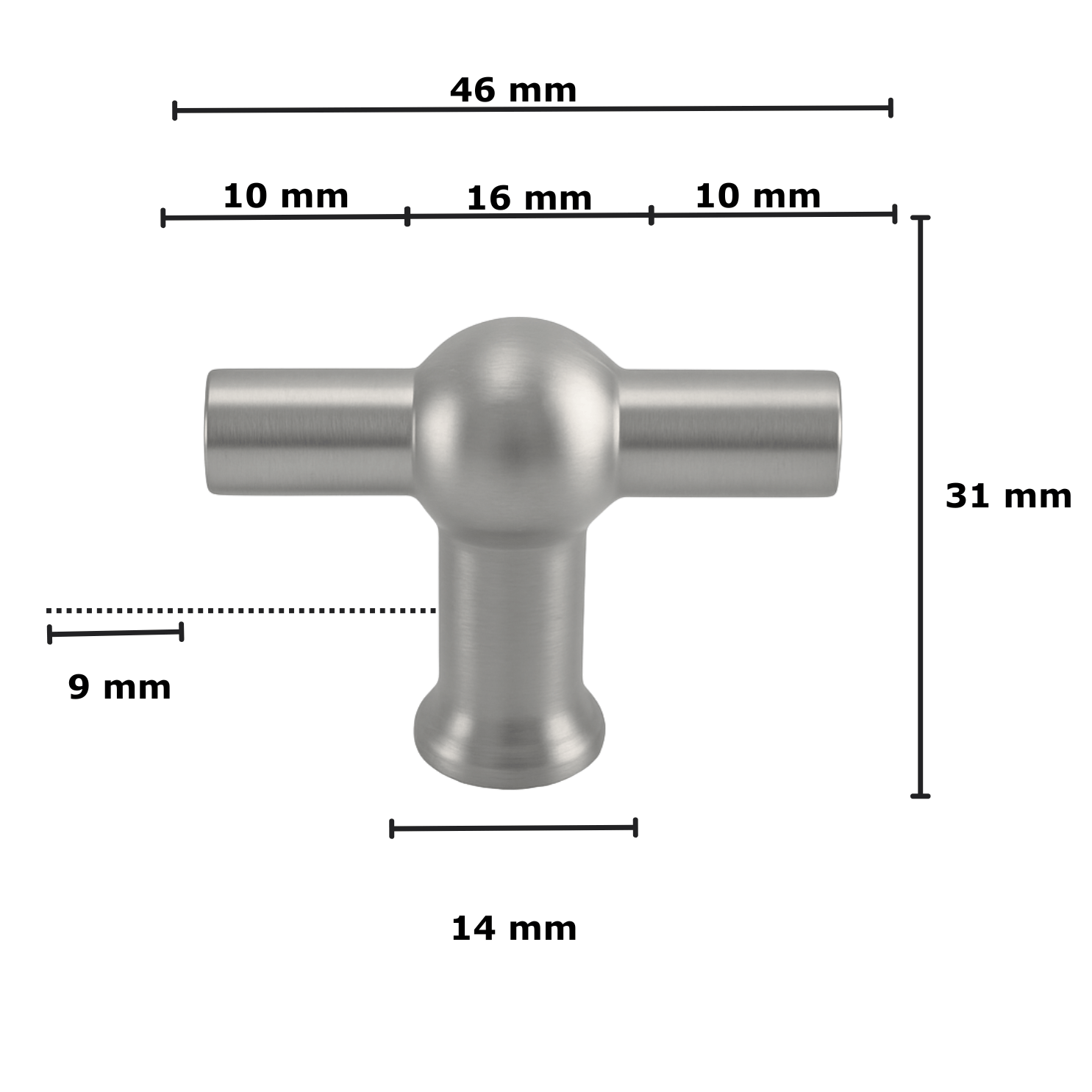 Deurknop 48mm RVS – Kansas T - greep - BY MJM - GMJ53