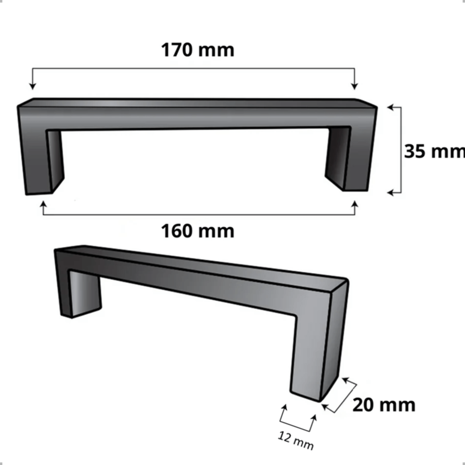 Handgreep 160mm RVS Zwart – Atlanta - BY MJM - GMJ14